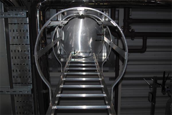 picture of fixed vertical ladder through a roof access hatch